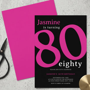 Glam Hot Pink Svart 80 Åttioårsfirande Inbjudningar