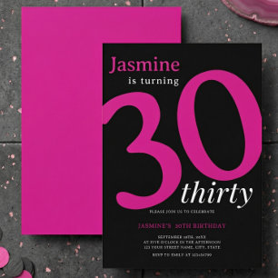 Glam Hot Pink Svart Chic 30-årsfest Inbjudningar