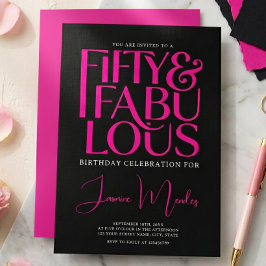 Glam Hot Pink Svart Chic 50 & Fantastisk Födelseda Inbjudningar