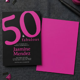 Glam Hot Pink Svart Chic 50 & Fantastisk Födelseda Inbjudningar