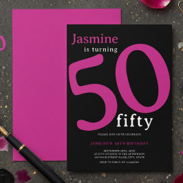 Glam Hot Pink Svart Chic 50 & Fantastisk Födelseda Inbjudningar