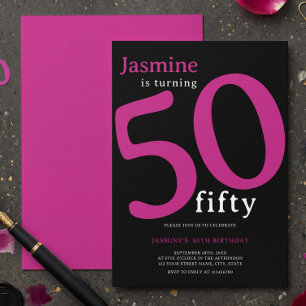 Glam Hot Pink Svart Chic 50 & Fantastisk Födelseda Inbjudningar