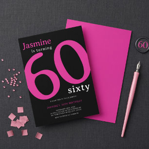 Glam Hot Pink Svart Chic 60-årsfirande Inbjudningar