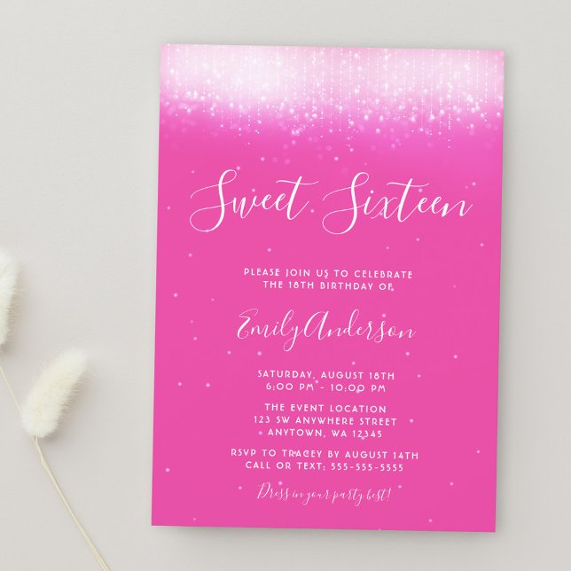 Glam Hot Pink Sweet 16 Inbjudningar (Skapare uppladdad)