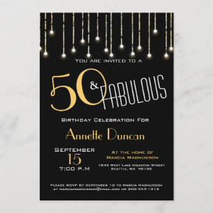 Glam-inbjudan till Fabulous Black Guld Ljus Inbjudningar