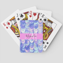 Glam Iridescent Blå Fiskfjäll Namn Monogram Casinokort