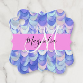 Glam Iridescent Blå Fiskfjäll Namn Monogram Gåvor Etiketter