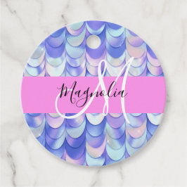 Glam Iridescent Blå Fiskfjäll Namn Monogram Gåvor Etiketter