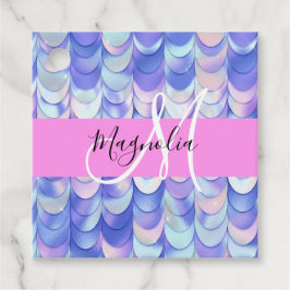 Glam Iridescent Blå Fiskfjäll Namn Monogram Gåvor Etiketter