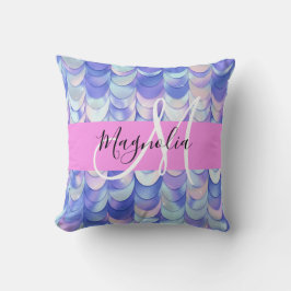 Glam Iridescent Blå Fiskfjäll Namn Monogram Kudde