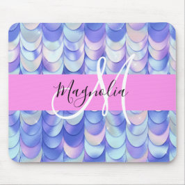 Glam Iridescent Blå Fiskfjäll Namn Monogram Musmatta