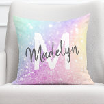 Glam Iridescent Glitter Monogrammed Kudde<br><div class="desc">Anpassa enkelt den här eleganten färglöst bokeh faux glitter mönster med ditt eget namn och/eller monogram.</div>