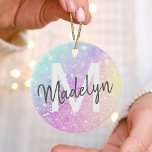 Glam Iridescent Glitter Personlig Colorful Julgransprydnad Keramik<br><div class="desc">Anpassa enkelt den här eleganten färglös bokeh glitter mönster med ditt eget namn och/eller monogram.</div>