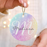 Glam Iridescent Glitter Personlig Colorful Julgransprydnad Keramik<br><div class="desc">Anpassa enkelt den här eleganten färglös bokeh glitter mönster med ditt eget namn och/eller monogram.</div>
