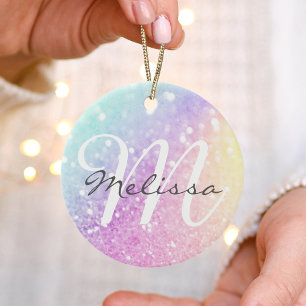Glam Iridescent Glitter Personlig Colorful Julgransprydnad Keramik