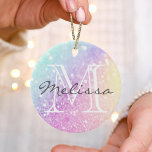 Glam Iridescent Glitter Personlig Colorful Julgransprydnad Keramik<br><div class="desc">Anpassa enkelt den här eleganten färglös bokeh glitter mönster med ditt eget namn och/eller monogram.</div>