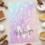 Glam Iridescent Glitter Personlig Colorful Kökshandduk<br><div class="desc">Anpassa enkelt den här eleganten färglös bokeh glitter mönster med ditt eget namn och/eller monogram.</div>