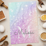 Glam Iridescent Glitter Personlig Colorful Kökshandduk<br><div class="desc">Anpassa enkelt den här eleganten färglös bokeh glitter mönster med ditt eget namn och/eller monogram.</div>