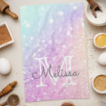 Glam Iridescent Glitter Personlig Colorful Kökshandduk<br><div class="desc">Anpassa enkelt den här eleganten färglös bokeh glitter mönster med ditt eget namn och/eller monogram.</div>