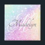Glam Iridescent Glitter Personlig Colorful Magnet<br><div class="desc">Anpassa enkelt den här eleganten färglös bokeh glitter mönster med ditt eget namn och/eller monogram.</div>