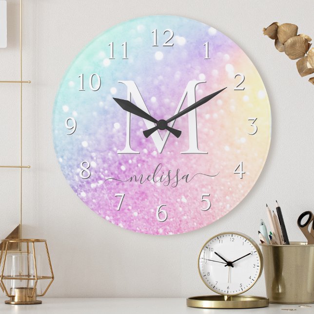 Glam Iridescent Glitter Personlig Colorful Rund Klocka (Skapare uppladdad)
