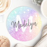 Glam Iridescent Glitter Personlig Colorful Underlägg Papper Rund<br><div class="desc">Anpassa enkelt den här eleganten färglös bokeh glitter mönster med ditt eget namn och/eller monogram.</div>