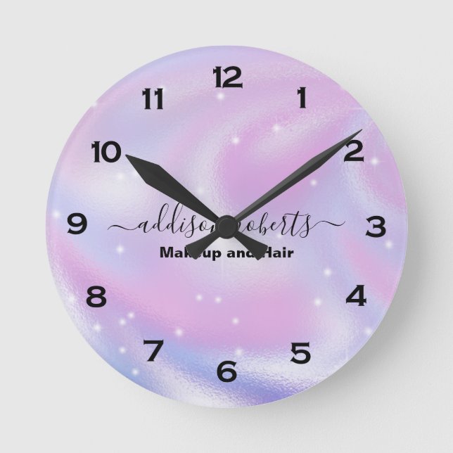 Glam Iridescent Gnistra HoloGraph Round Clock Rund Klocka (Framsida)
