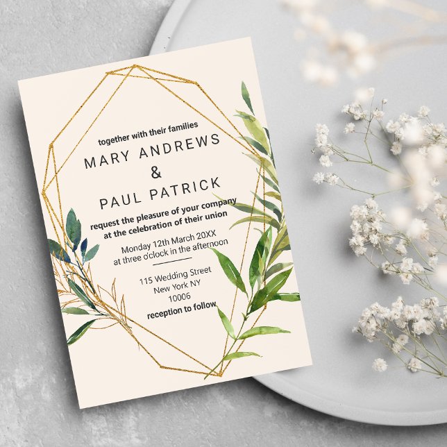 Glam Ivory Guld Glitter Foliage Terrarium Bröllop Inbjudningar (Glam Ivory Gold Glitter Foliage Terrarium Wedding )