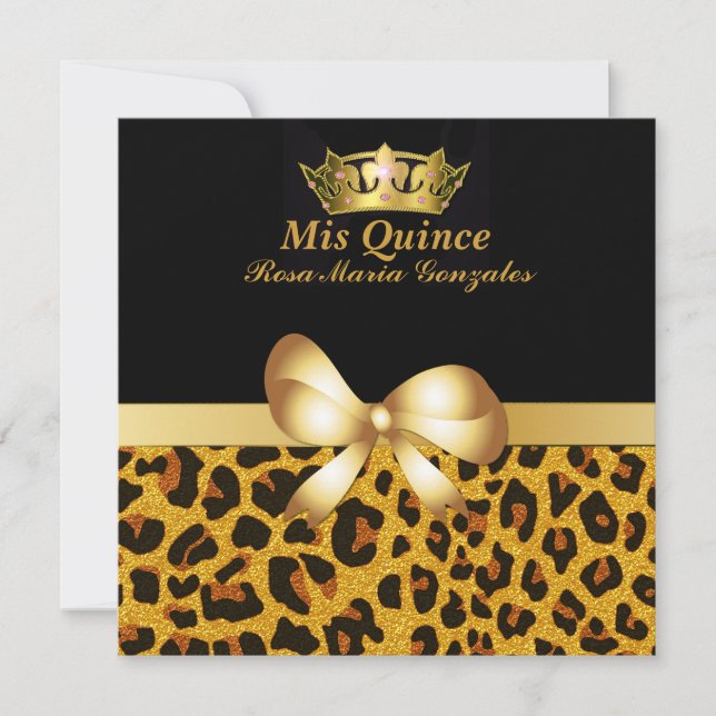 Glam Jaguar Print & Krona Quinceañera-inbjudan Inbjudningar (Framsida)