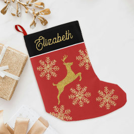 Glam jul Glittery Red Grönt Guld Snöflingor Liten Julstrumpa