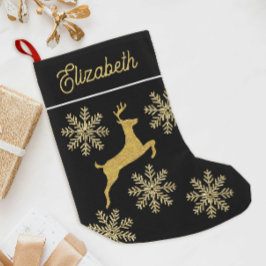 Glam jul glittrande svart och guld snöflingor liten julstrumpa