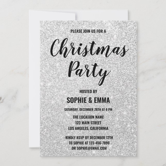 Glam jul julfest silver glitter bling inbjudningar (Framsida)
