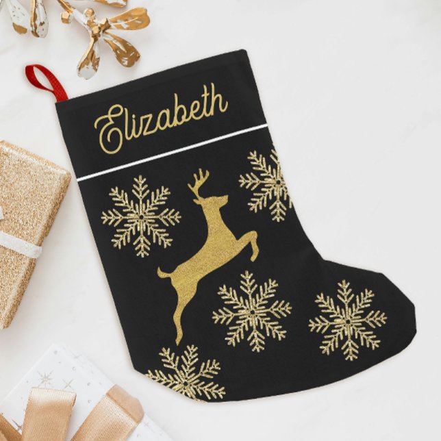 Glam Julglitter Black och Guld Snöflingor Liten Julstrumpa (Skapare uppladdad)
