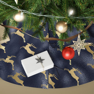 Glam julrenar Navyblå Guld Falsk Folie Julgransmatta Borstad Polyester