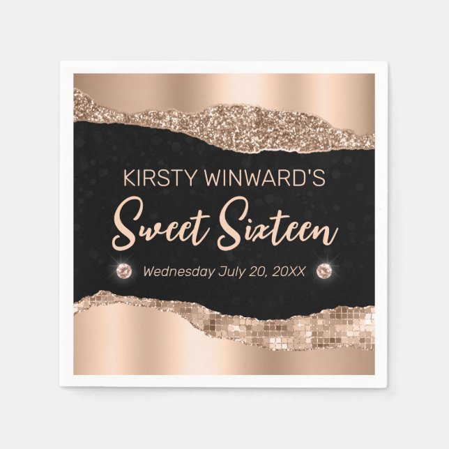 Glam Kant och diamanter, sötat ro Guld Glitter 16 Pappersservett (Framsidan)