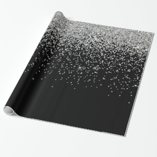 Glam kaskader av bakgrund för silverglittersvart presentpapper