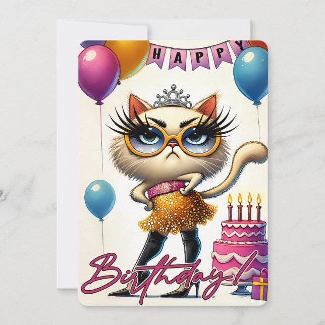 Glam Katt Födelsedagskort Julkort (Framsida)