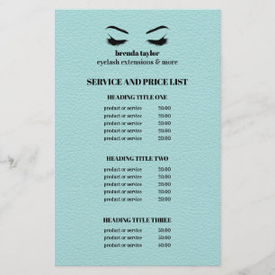 Glam LÄDER AQUA ÖGONFRANS SALONG TJÄNSTELISTA Flygblad
