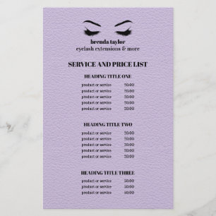 Glam LÄDER lilja ÖGONFRANS SALONG SERVICE LISTA Flygblad