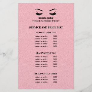 Glam LÄDER rosa ÖGONFRANS SALONG SERVICE LISTA Flygblad