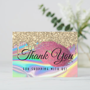 Glam Läpp Glitter Drippar Falsk Holografisk Regnbå Tack Kort
