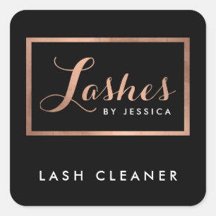 Glam Lash-skript Ro Guld/Black Lash Cleaner Fyrkantigt Klistermärke