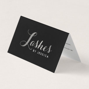 Glam Lash-skript Text Silver/Svart eftervård Visitkort