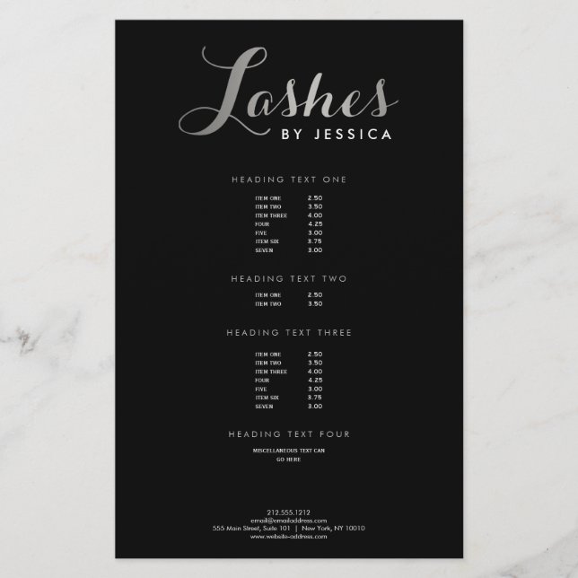 Glam Lash-skript Text Silver/Svart Flyer (Framsidan)