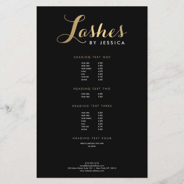 Glam Lashes Script Text Gold/Black Flyer (Framsidan)