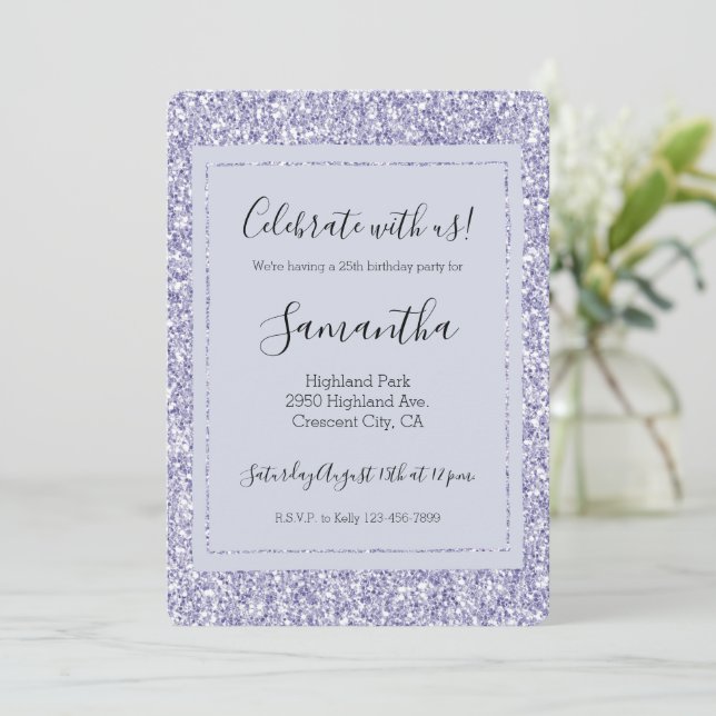 Glam Lavender Lilac Lila Glitter Inbjudningar (Stående Fram)