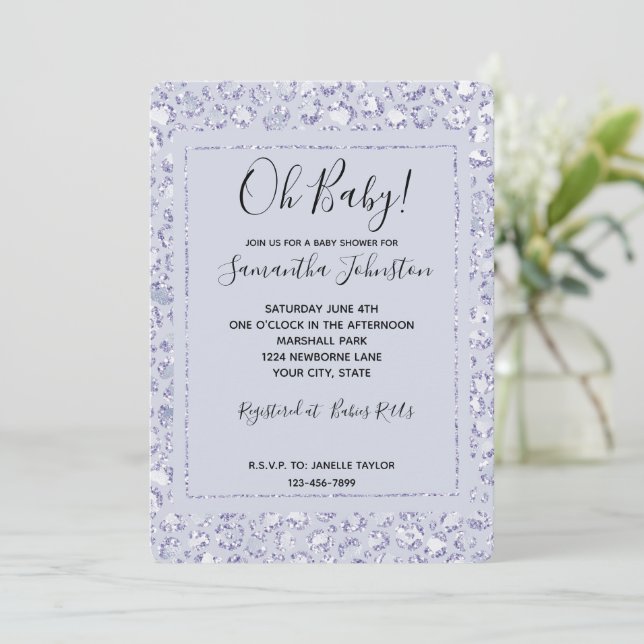 Glam Lavender Lilac Lila Leopard Print Glitter Inbjudningar (Stående Fram)