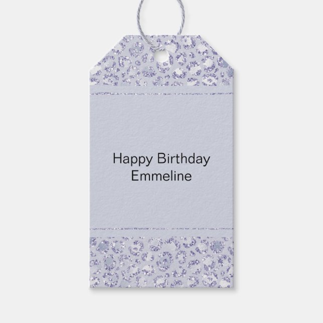 Glam Lavender Lilac Lila Leopard Print Glitter Presentetikett (Framsidan)