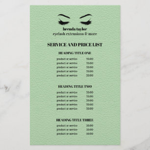 Glam LEATHER GRÖNT EYELASH SALON SERVICE LIST Flygblad