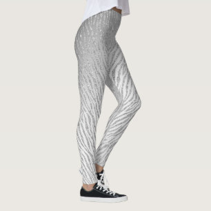 Glam Leggings för djurtryck i Silver Glitter